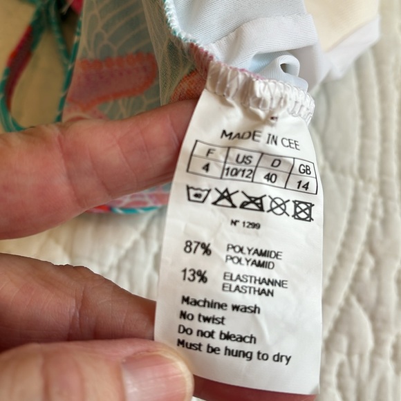 NWOT Manuel Canovas Swimsuit Women 10/12 Bathing Turquoise Pink Fish Print Beach - Picture 3 of 13